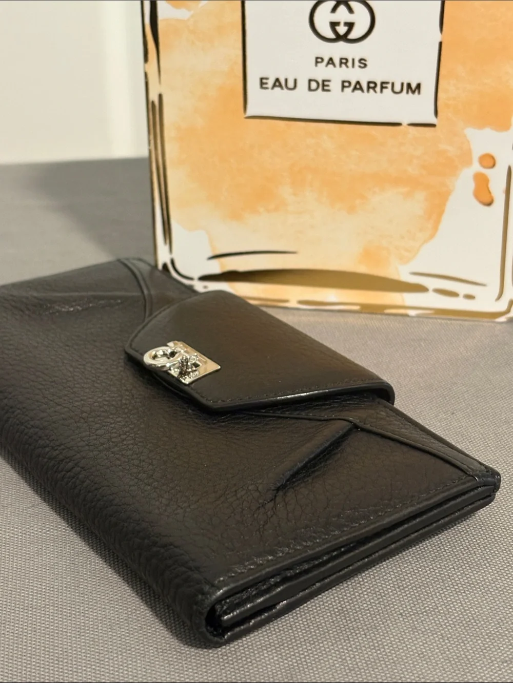 Salvatore Ferragamo Black Leather Continental Wallet with Silver Tone Hardware